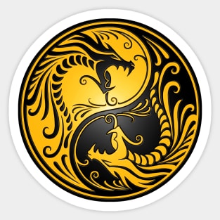 Yellow and Black Yin Yang Dragons Sticker